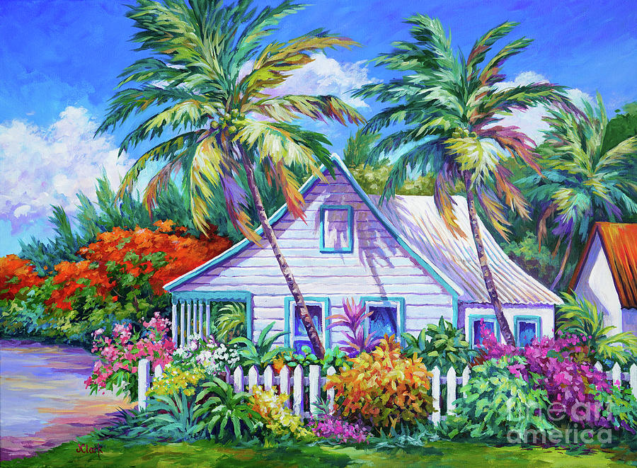 Caribbean Cottage with Picket Fence Painting by John Clark