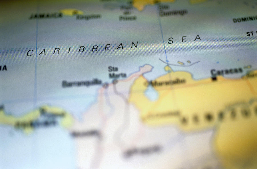 Caribbean Sea on map Photograph by Antonio M. Rosario