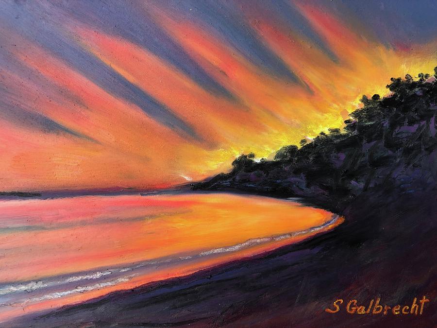Morning Glow, sunrise at Comier- Plage, Haiti Painting by Shirley Galbrecht