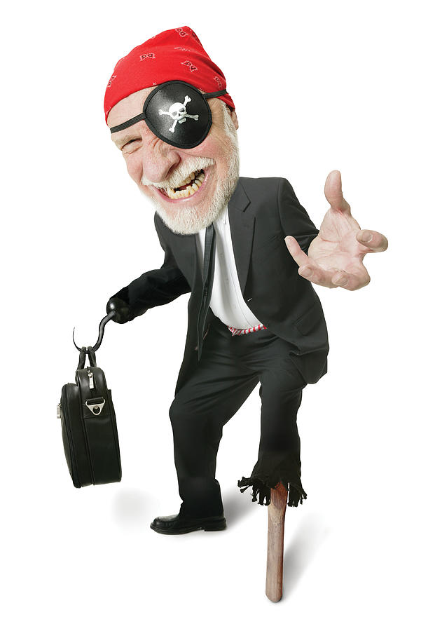 Caricature Of A Caucasian Business Man As A Corporate Pirate Complete With Eye Patch And Peg Leg Photograph by Photodisc