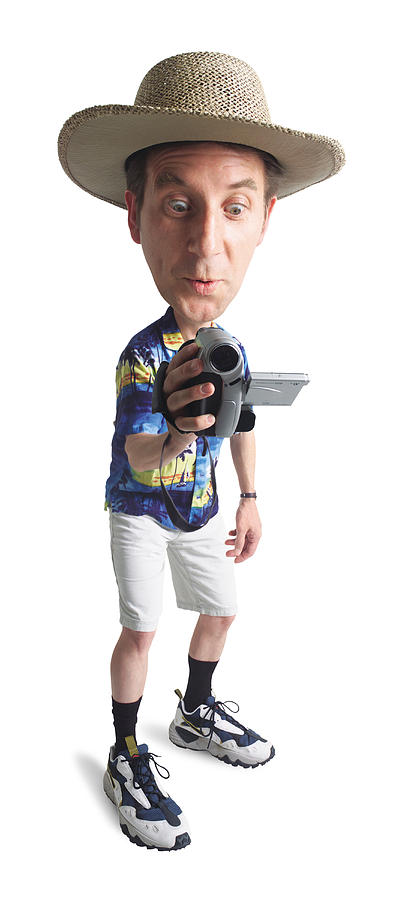 Caricature Of A Caucasian Male Tourist In A Hat And Hawaiian Shirt As He Video Tapes His Vacation Photograph by Photodisc