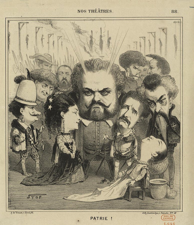 Caricature of the cast in the premiere of the play 'Patrie ' by ...