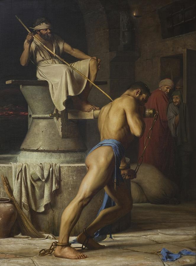Carl Bloch - Samson and the Philistines Painting by Les Classics