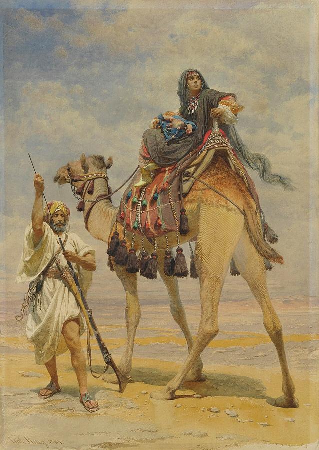 Carl Haag 1820 - 1915   BEDOUIN WOMAN ON A CAMEL 1864 Painting by Artistic Rifki