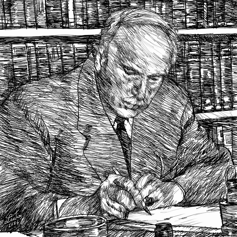 CARL JUNG ink portrait .4 Drawing by Fabrizio Cassetta Fine Art America