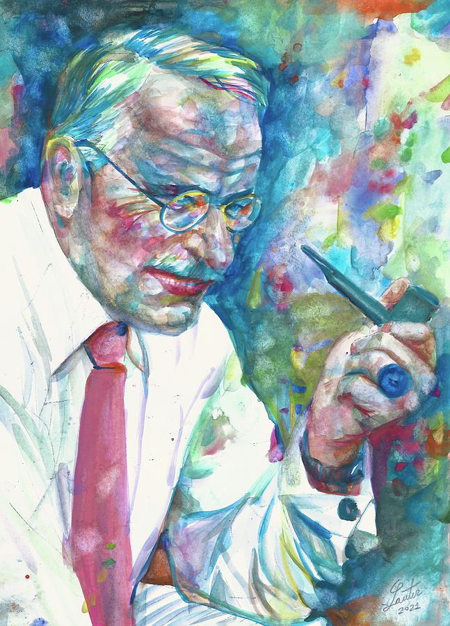 CARL JUNG - watercolor portrait .11 Painting by Fabrizio Cassetta - Pixels