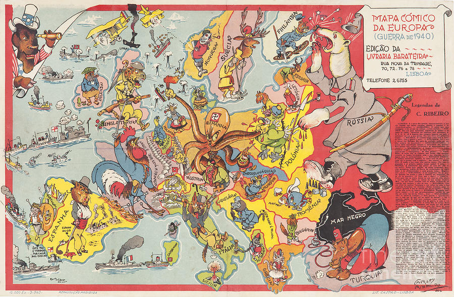 Europe Map Digital Art - Carlos Ribeiro - Mapa Comico da Europa - 1940 by Vintage Map