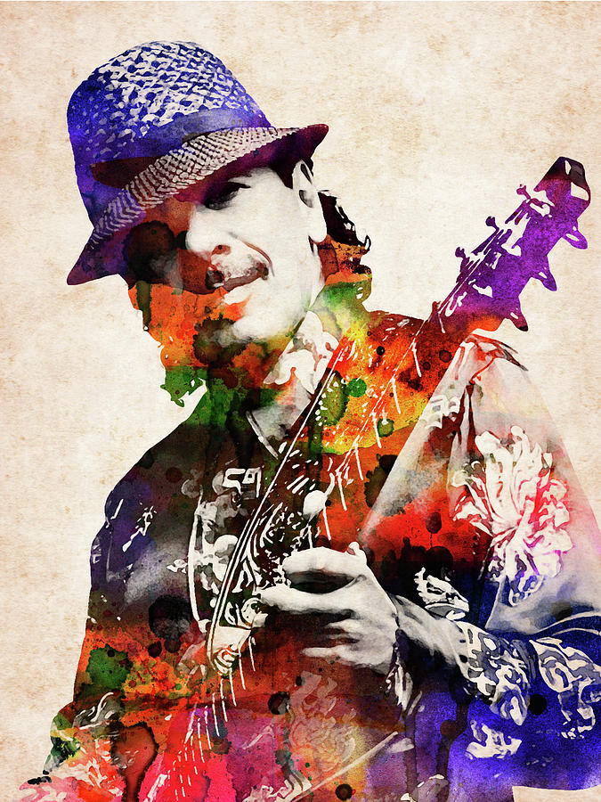 Carlos Santana colorful watercolor Digital Art by Mihaela Pater Fine