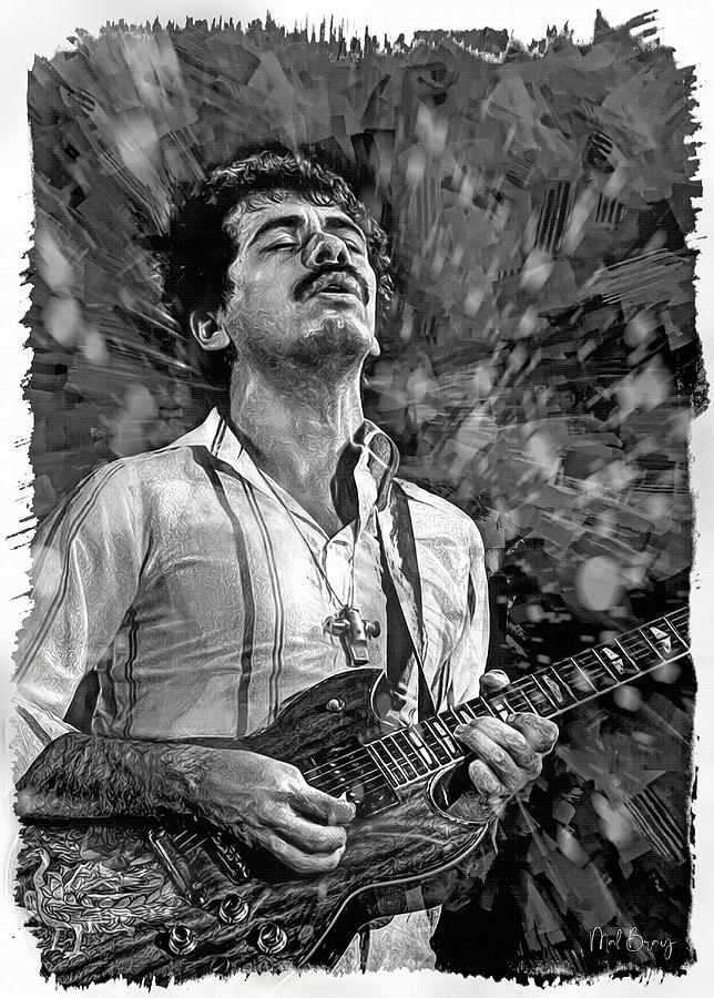Carlos Santana Guitar Legend Mixed Media by Mal Bray