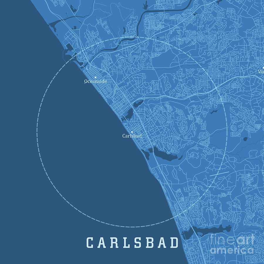 Carlsbad CA City Vector Road Map Blue Text Digital Art by Frank ...