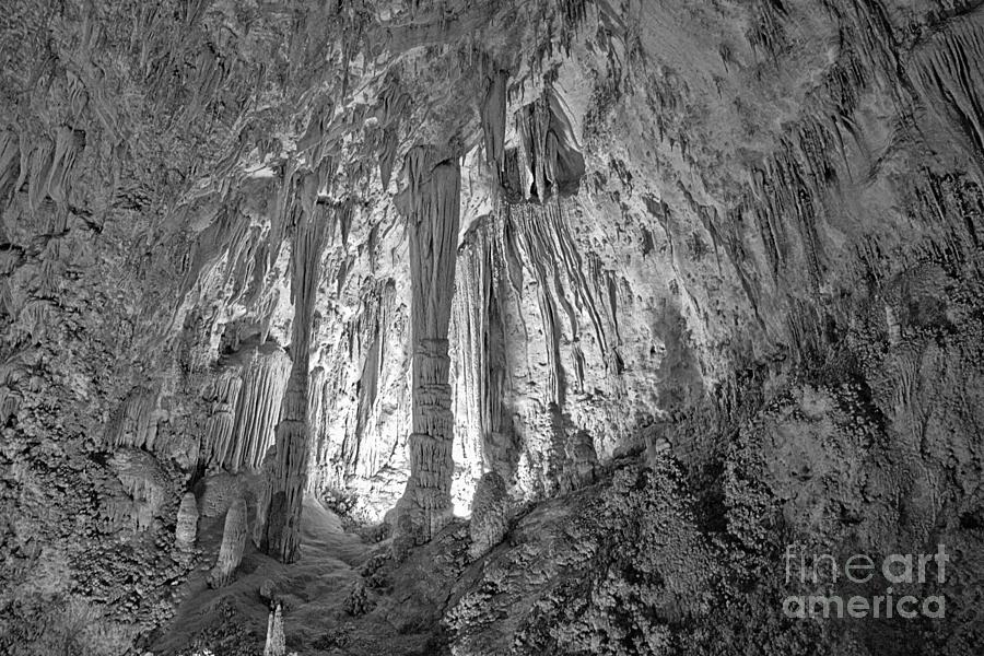Carlsbad Caverns Glowing Columns Black And White Photograph by Adam Jewell
