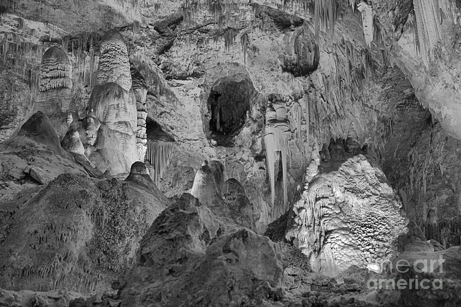 Carlsbad caverns Limestone Decorations Black And White Photograph by Adam Jewell