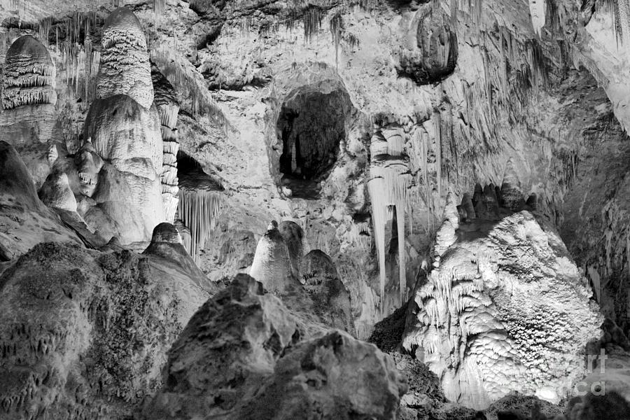 Carlsbad Caverns Limestone Decorations Closeup Black And White Photograph by Adam Jewell