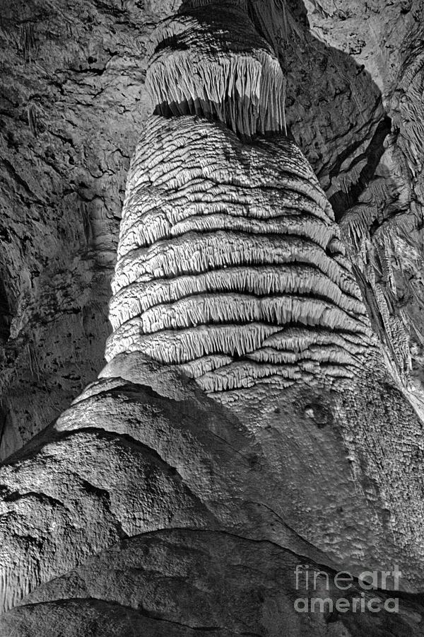Carlsbad Caverns Massive Cave Tower Black And White Photograph by Adam Jewell