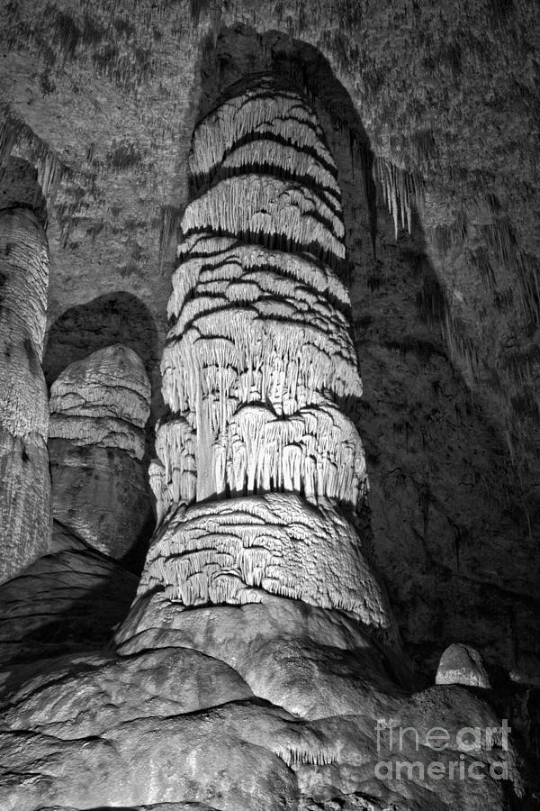 Carlsbad Stalactite Tower Black And White Photograph by Adam Jewell
