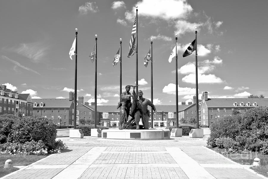 Carmel Clay Veterans Memorial Black And White Photograph by Adam Jewell