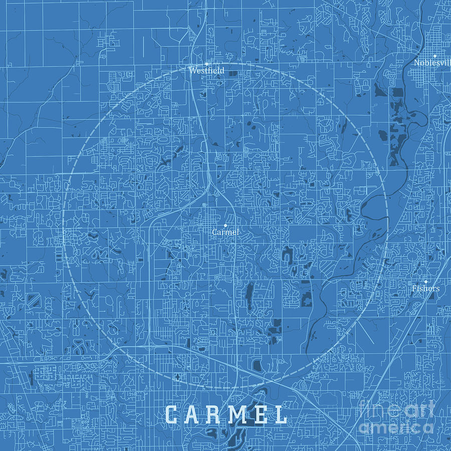 Carmel IN City Vector Road Map Blue Text Digital Art by Frank Ramspott ...