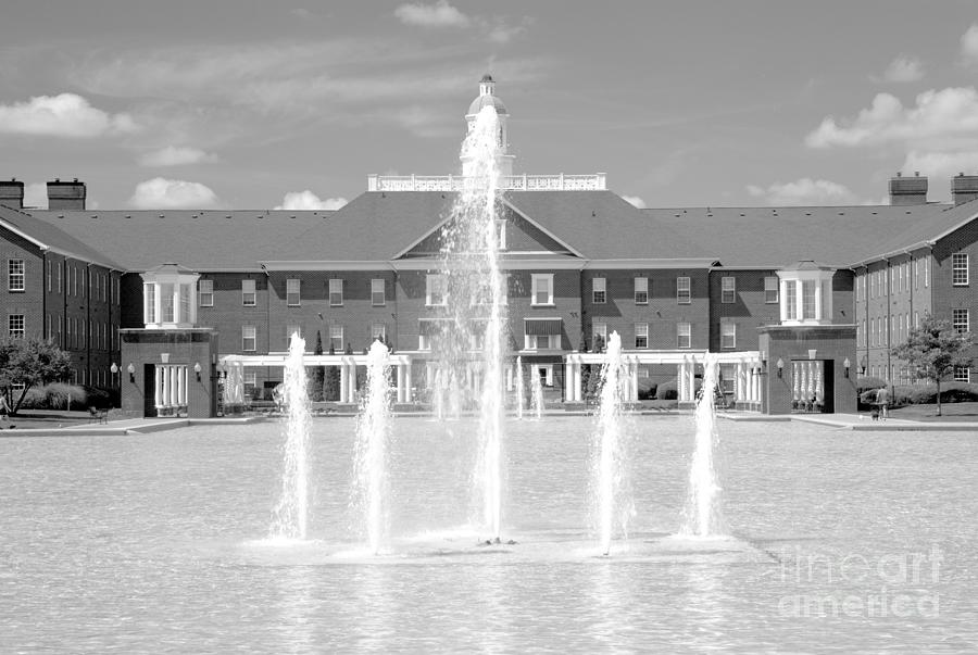 Carmel Indiana Freedom Circle Fountain Black And White Photograph by Adam Jewell