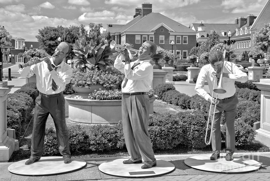 Carmel Indiana Jazz Musicians Black And White Photograph by Adam Jewell