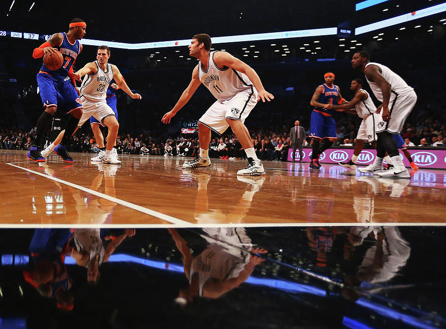 Carmelo Anthony, Brook Lopez, and Mirza Teletovic Photograph by Al Bello