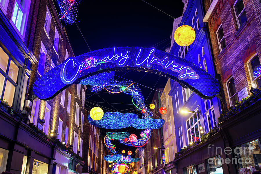 Carnaby Street neon sign at Christmas, London Photograph by Delphimages Photo Creations