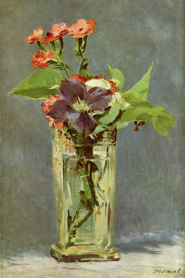 Carnations and clematis in a crystal vase Painting by Edouard Manet