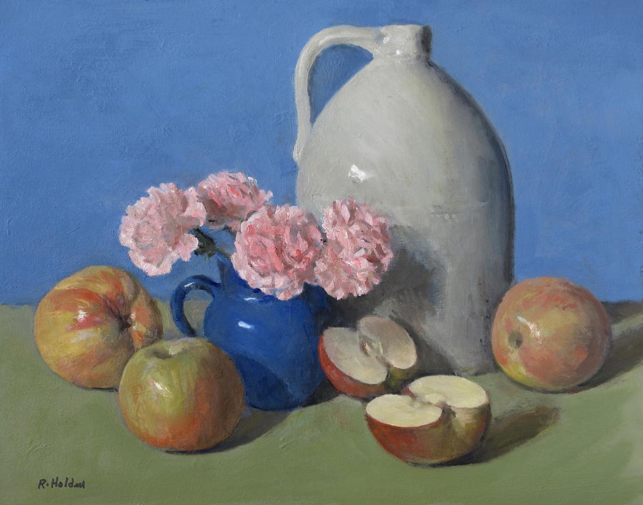 Carnations, Apples and Pottery Painting by Robert Holden - Fine Art America