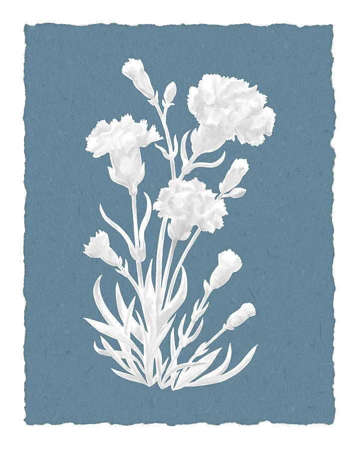 Carnation Flowers White on Blue Silhouette Painting by Crista Forest