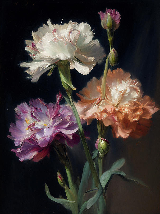 Flower Painting - Carnations I by Naxart Studio
