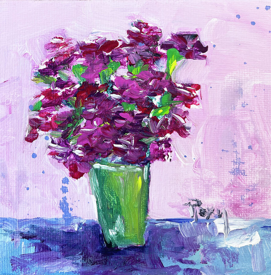 Carnations in a Green Vase Painting by Roxy Rich