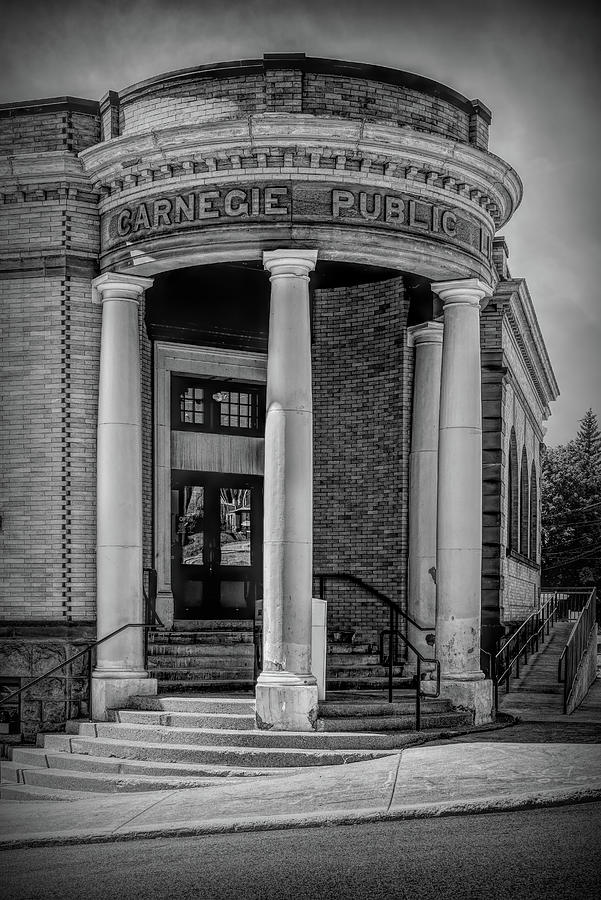 Carnegie Public Library Entrance - Monochrome Photograph by Paul LeSage