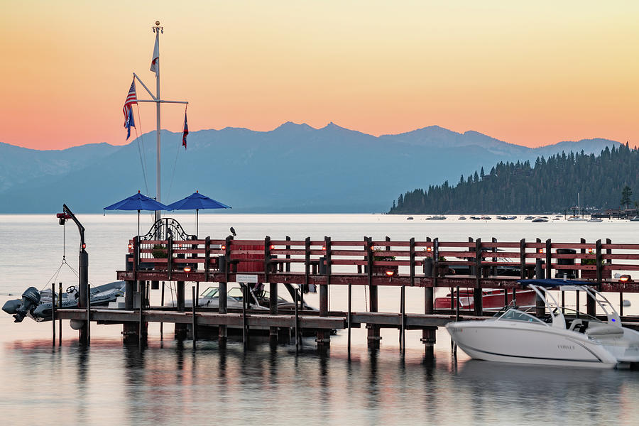 Vintage Photograph - Carnelian Bay Sunset At Gar Woods Pier - Lake Tahoe by Gregory Ballos