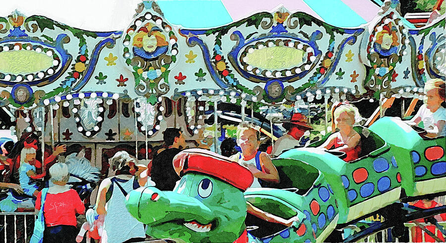 Carnival Cars with Happy Children Watercolor  Mixed Media by Shelli Fitzpatrick