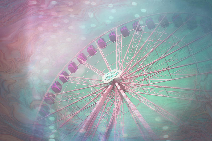 Vintage Photograph - Carnival Ferris Wheel Swirling Pastels  by Carol Japp