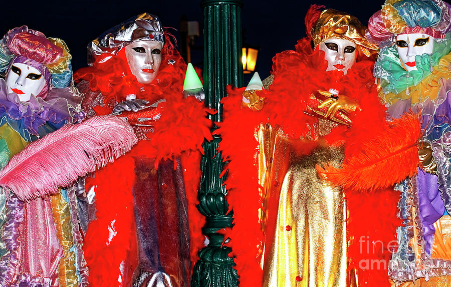 Carnival Gang at Night in Venice Photograph by John Rizzuto