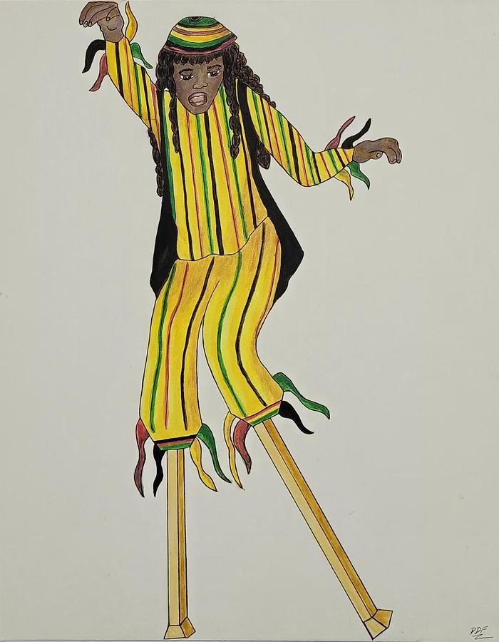 Carnival Moko Jumbie Drawing by Kingsley Krafts