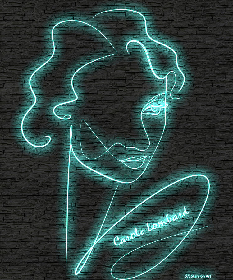 Carole Lombard neon portrait - 2 Digital Art by Movie World Posters