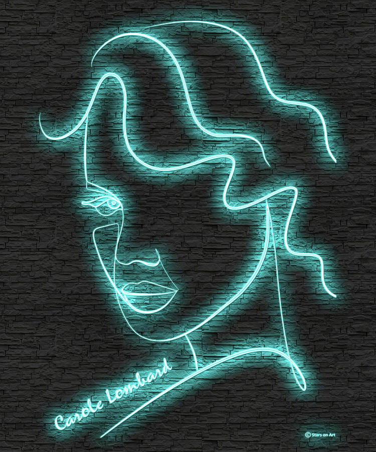 Carole Lombard neon portrait Digital Art by Movie World Posters
