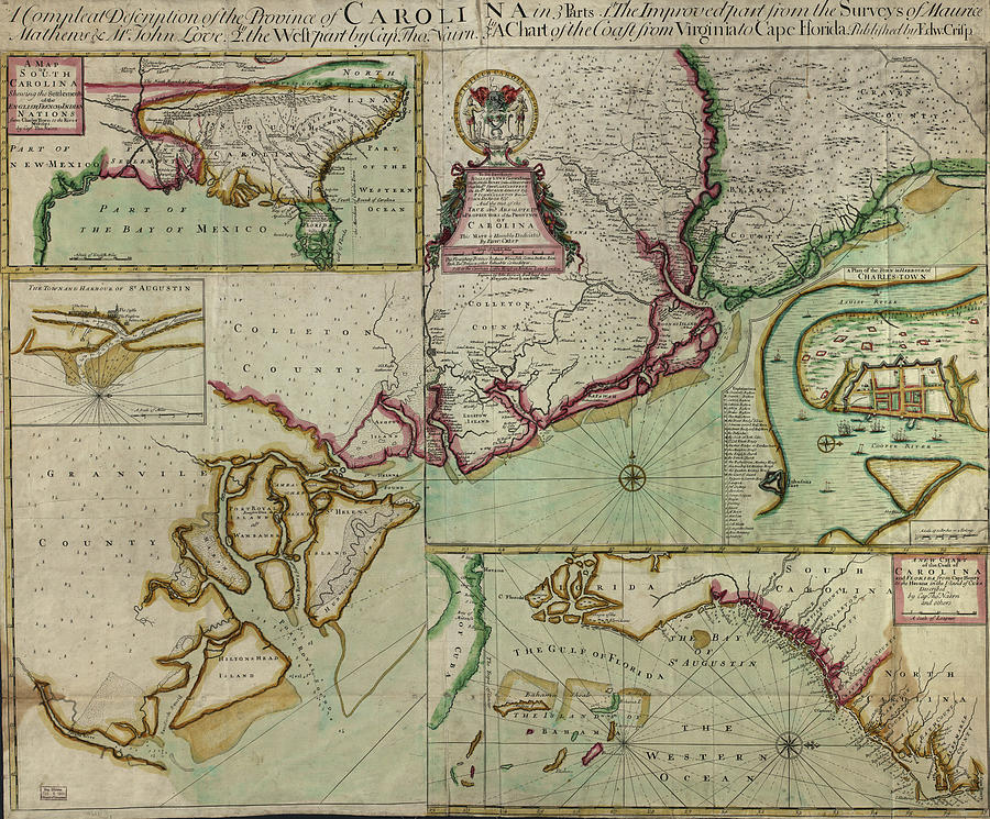 Map Drawing - Carolinas in 1711 by Vintage Maps