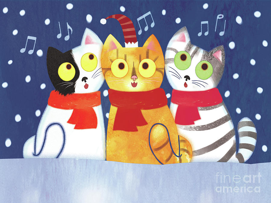  Christmas Cats Caroling Painting by Tracy Herrmann