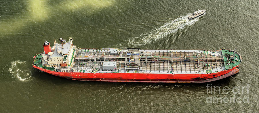 Caroni Plain Oil Chemical Tanker Ship in Charleston Harbor Aeria Photograph by David Oppenheimer