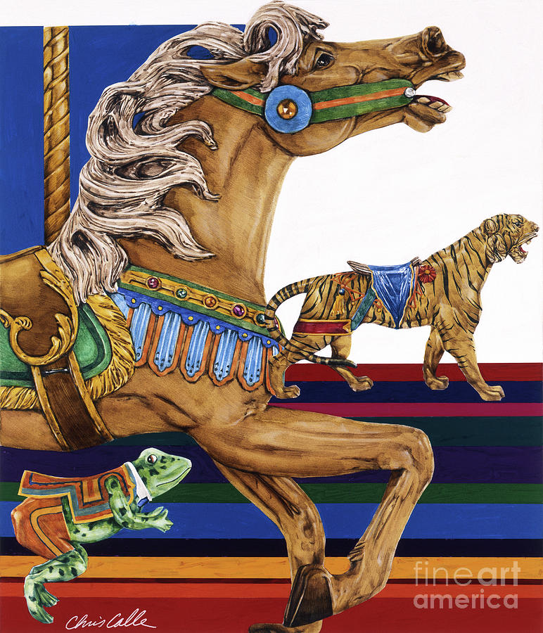 Carousel Animals - Horse And Tiger Painting by Chris Calle