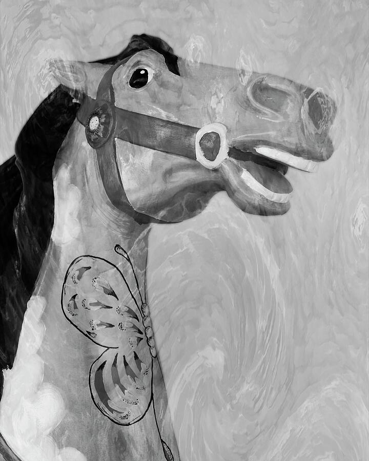 Carousel Horse BW Mixed Media by Bob Pardue