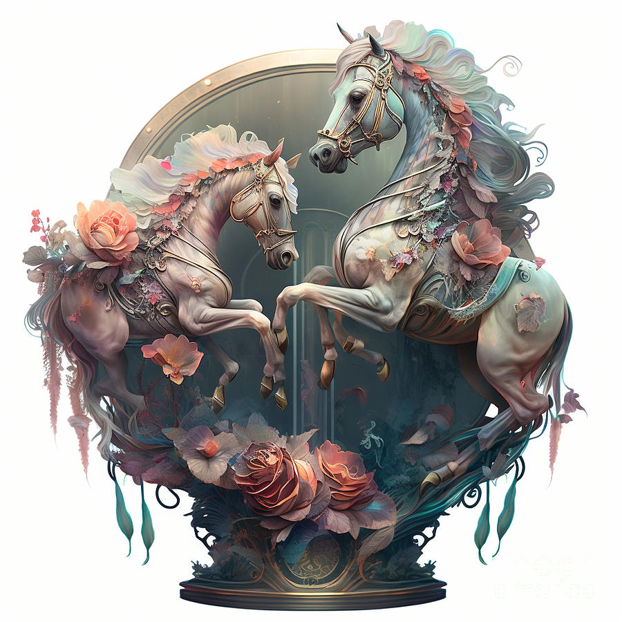 Carousel Horses Digital Art by Kathy Russell