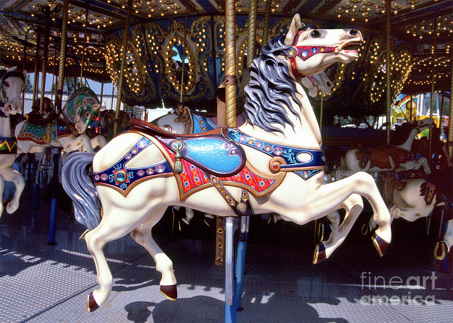 carousel horses photography - Ready to Ride Photograph by Sharon Hudson