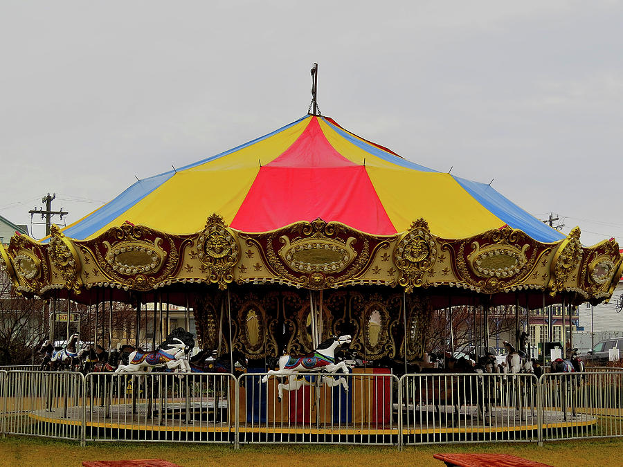 Carousel on Rainy Winter Day at Congress Hall in Cape May New Jersey Photograph by Linda Stern