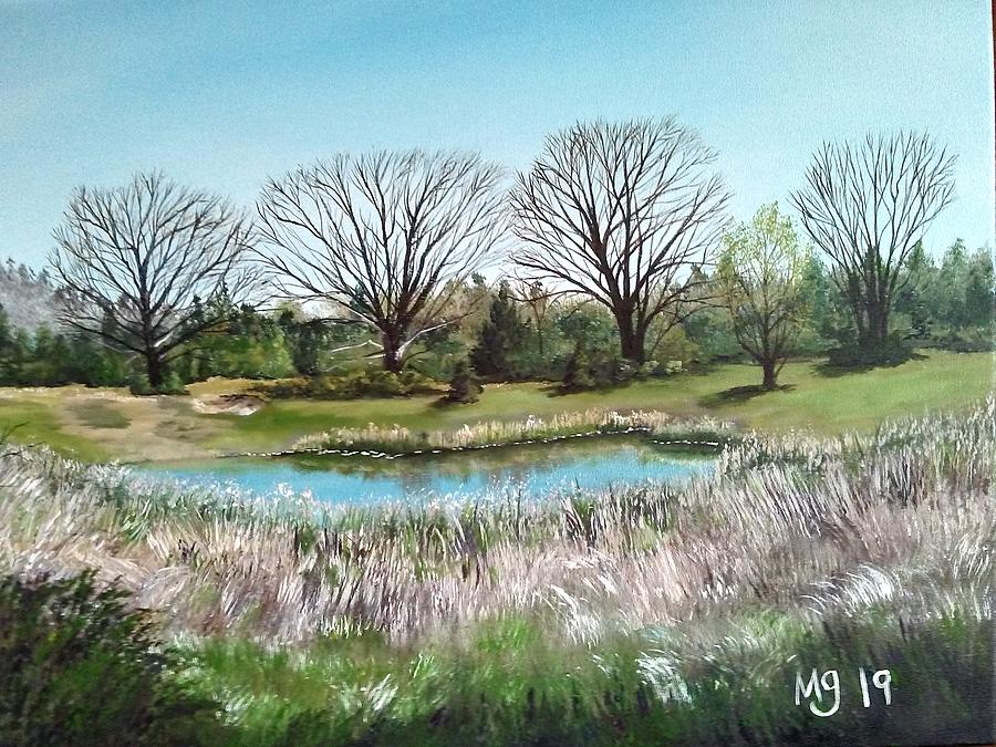Carp Pond in Early Spring Painting by Mindy Gibbs