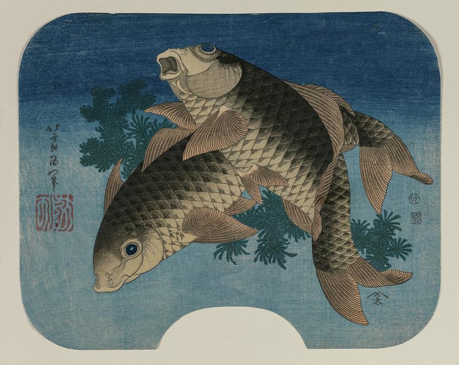 Carp Swimming by Water Weeds 1831 Katsushika Hokusai Painting by MotionAge Designs