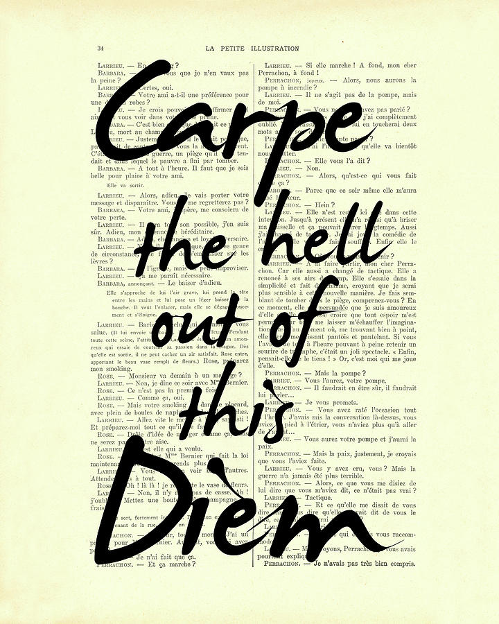 Typography Mixed Media - Carpe the hell out of this Diem by Madame Memento