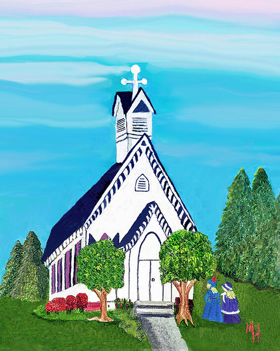 Carpenter Gothic Church in Clinton Painting by Margaret Harmon